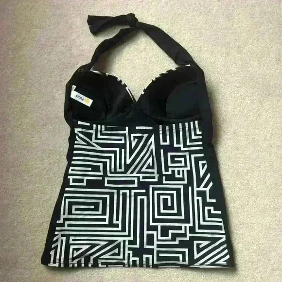 NWOT Azura Australia  Tankini Top Swimwear Tie Neck Geometric Black White - Picture 6 of 11
